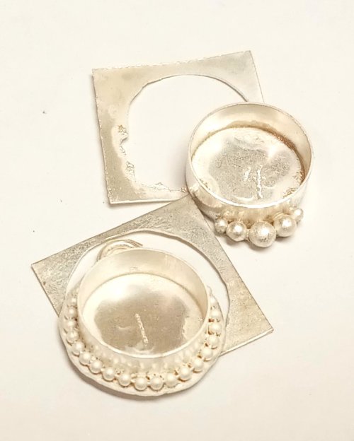 Judy Larson's Split Bead Earrings - Soldering and Cutting Out the Pendant Assembly, Contemporary Wire Jewelry, Filing, Finishing, , sanding, filing, polishing, Place the assembly on a soldering surface.